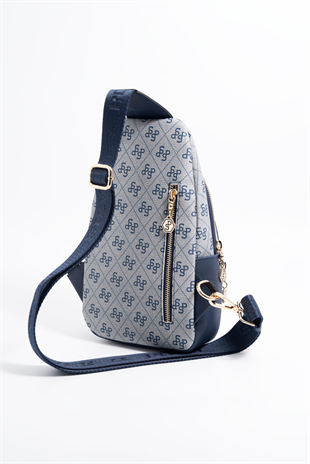 Silver & Polo SP959 Kadın Vücut Çantası Monogram Gri-Lacivert