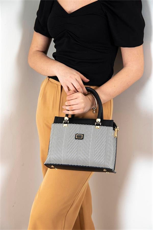 Silver & Polo SP826 Kadın El Çantası Hasır Siyah Beyaz-Siyah