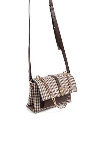 Silver & Polo SP1148 Kadın Çapraz Çanta Ekose Line Kare Kahve Sarı-Kahve