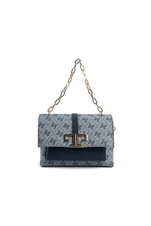 Silver & Polo SP1148 Kadın Çapraz Çanta Monogram Gri-Lacivert