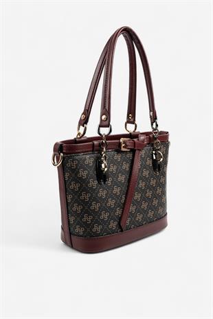 Silver & Polo SP1155 Kadın El Çantası Monogram Kahve Sarı-Bordo