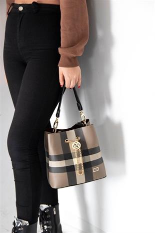 Silver & Polo SP967 Kadın Çapraz Çanta Ekose Kahve-Siyah