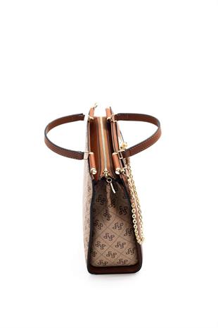 Silver & Polo SP1166 Kadın El Çantası Monogram Koyu Bej-Taba