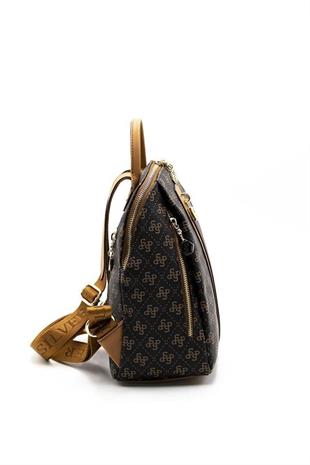 Silver & Polo SP1123 Kadın Sırt Çantası Monogram Kahve Sarı-A.Taba