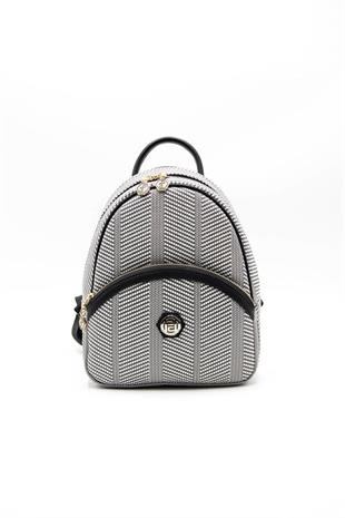 Silver & Polo SP945 Kadın Sırt Çantası Hasır Siyah Beyaz-Siyah