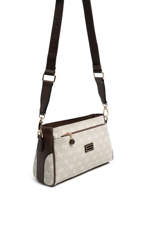 Silver & Polo SP1273 Kadın Çapraz Çanta Monogram Taş-Kahve