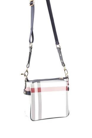 Silver & Polo SP884 Kadın Çapraz Çanta Ekose Beyaz-Lacivert