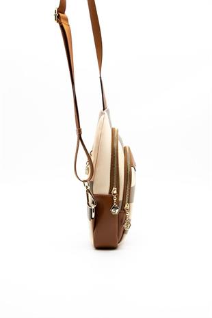 Silver & Polo SP959 Kadın Vücut Çantası Ekose Krem-Taba