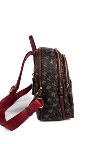 Silver & Polo SP1265 Kadın Sırt Çantası Monogram Kahve Sarı-Bordo