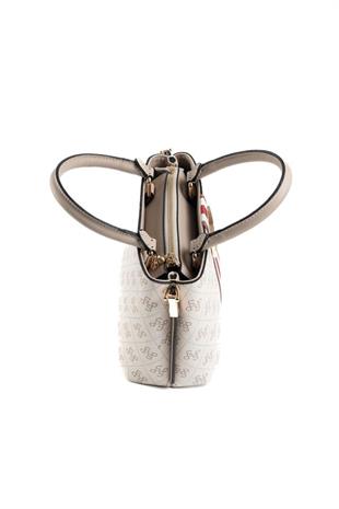 Silver & Polo SP987 Kadın El Çantası Şeritli Monogram Bej-Kum