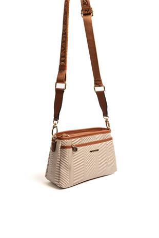 Silver & Polo SP1184 Kadın Çapraz Çanta Hasır Bej-Taba