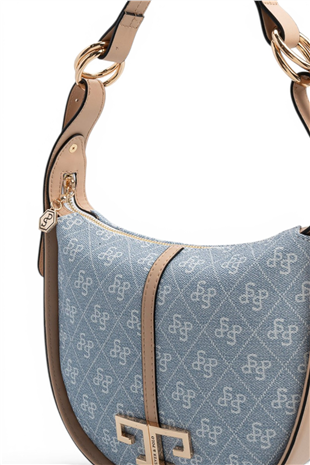 Silver Polo SP1270 Kadın Omuz Çantası Monogram Mavi-Ten