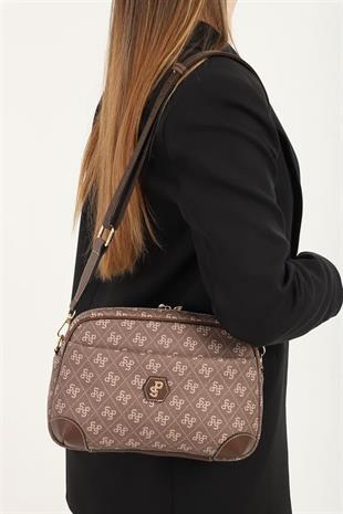 Silver & Polo SP1094 Kadın Çapraz Çanta Monogram Kahve