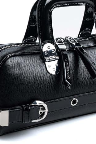 Silver Polo SP1258 Kadın El Çantası Düz Siyah-Rugan Siyah