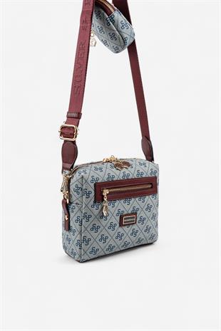 Silver & Polo SP1038 Kadın Çapraz Çanta Monogram Gri-Bordo
