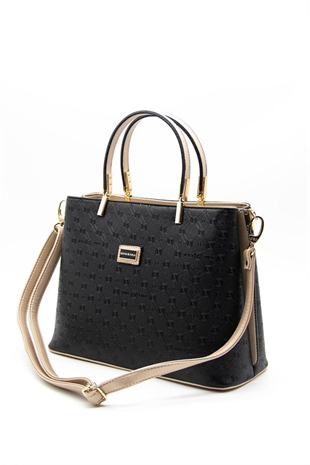 Silver & Polo SP924 Kadın El Çantası Logolu Siyah-S.Nut