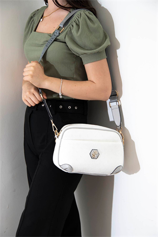 Silver & Polo SP1094 Kadın Çapraz Çanta Logolu Beyaz-A.Gri