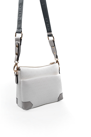 Silver & Polo SP1110 Kadın Çapraz Çanta Logolu Beyaz-A.Gri