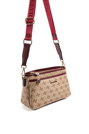 Silver & Polo SP1184 Kadın Çapraz Çanta Monogram Koyu Bej-Bordo