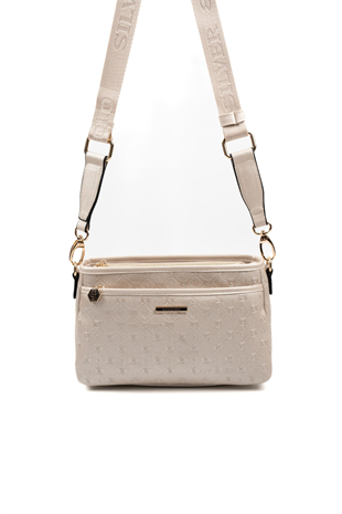 Silver & Polo SP1184 Kadın Çapraz Çanta Logolu Bej-S.Bej