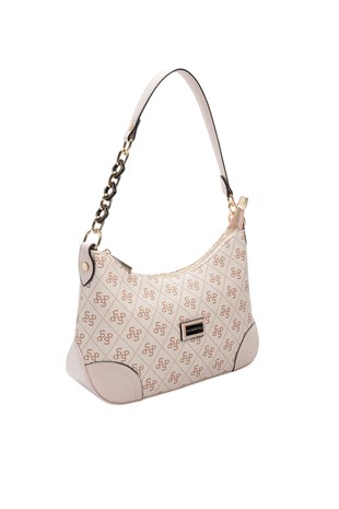 Silver Polo Pembe - Pudra Monogram Kadın Omuz Çantası SP1277