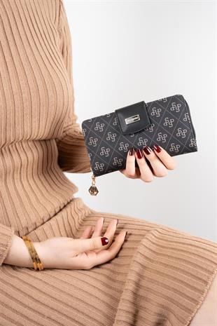 Silver & Polo SP928 Kadın Cüzdan & Kartlık Monogram Füme-Siyah