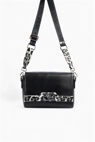 Silver & Polo SP1257 Kadın Çapraz Çanta Düz Siyah-Leopar Gri