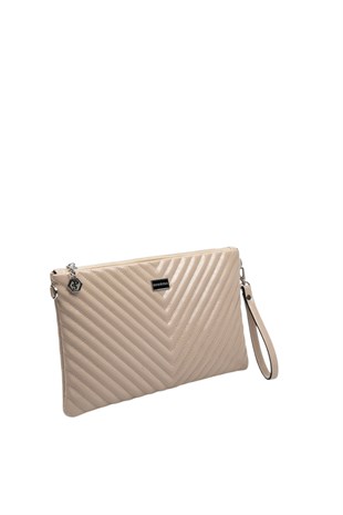 Silver Polo Crash Vizon Kapitone V Kadın Portföy ve Clutch El Çantası SP1034
