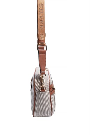 Silver & Polo SP1280 Kadın Çapraz Çanta Hasır Bej-Taba