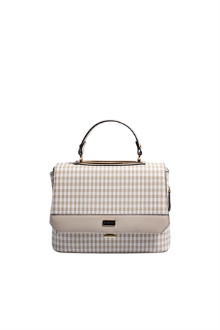 Silver & Polo SP838 Kadın Çapraz Çanta Ekose Line Kare Kahve Sarı-Kahve