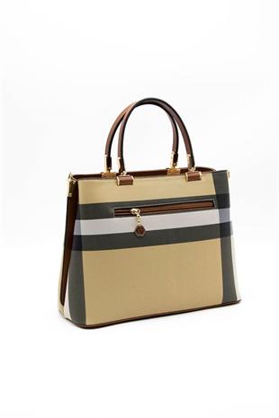 Silver & Polo SP924 Kadın El Çantası Ekose Bej-Taba