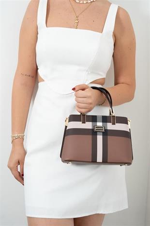 Silver Polo Koyu Kahve - Kahve Ekose Kadın El Çantası SP987