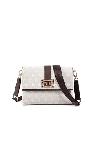 Silver Polo SP1009 Kadın Çapraz Çanta Monogram Taş-Kahve