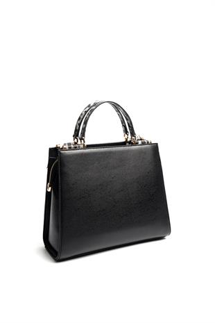 Silver & Polo SP1166 Kadın El Çantası Düz Siyah-Leopar Gri