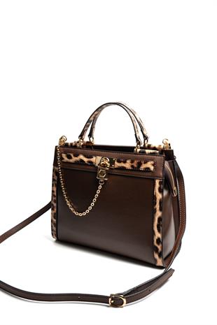 Silver & Polo SP1166 Kadın El Çantası Düz Kahve-Leopar Taba