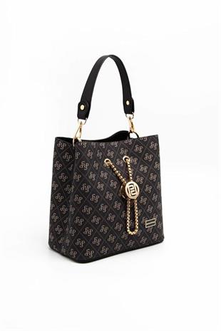 Silver & Polo SP967 Kadın Çapraz Çanta Monogram Füme-Siyah