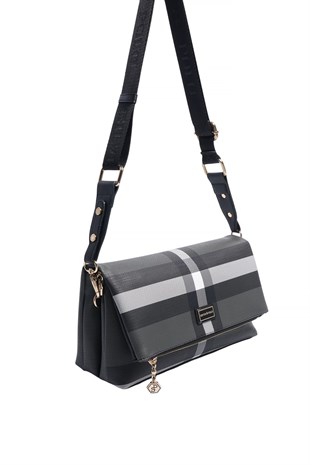 Silver & Polo SP1278 Kadın Çapraz Çanta Ekose Siyah-Siyah