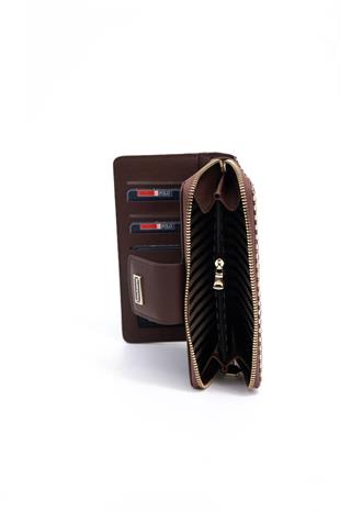 Silver & Polo SP928 Kadın Cüzdan & Kartlık Ekose Line Kare Kahve Sarı-Kahve