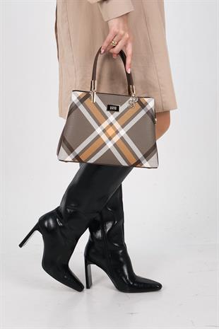 Silver & Polo SP1098 Kadın El Çantası Ekose Haki-Kahve