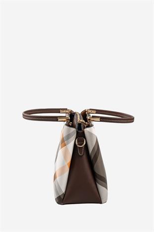 Silver & Polo SP1098 Kadın El Çantası Ekose Haki-Kahve