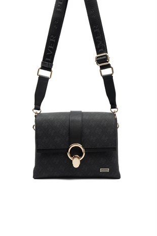 Silver & Polo SP1275 Kadın Çapraz Çanta Monogram Siyah-Siyah