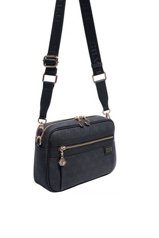 Silver & Polo SP1280 Kadın Çapraz Çanta Monogram Siyah-Siyah