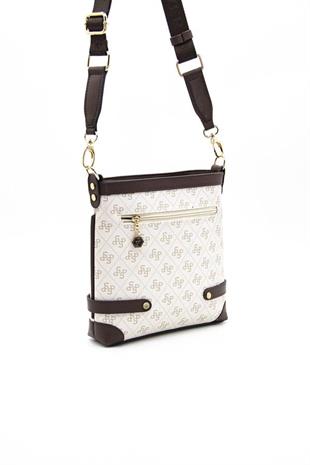 Silver Polo Bej - Kahve Monogram Kadın Çapraz Çanta SP1120