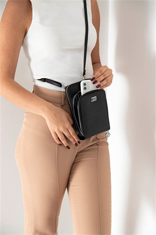Silver & Polo SP1011 Kadın Telefon Çantası Düz Siyah
