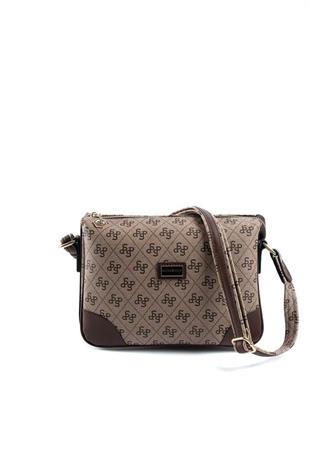 Silver & Polo SP784 Kadın Çapraz Çanta Monogram Koyubej-Kahve