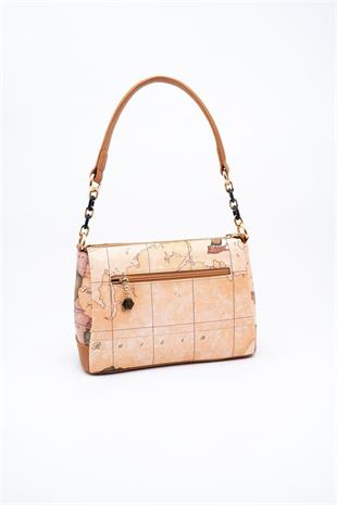 Silver & Polo SP910 Kadın Çapraz Çanta Harita Pudra-A.Taba