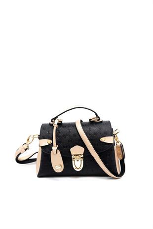 Silver & Polo SP1159 Kadın El Çantası Logolu Siyah-S.Nut