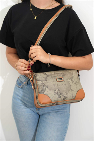 Silver & Polo SP784 Kadın Çapraz Çanta Harita Haki-A.Taba