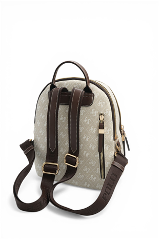 Silver & Polo SP1265 Kadın Sırt Çantası Monogram Taş-Kahve