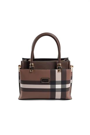 Silver & Polo SP826 Kadın El Çantası Ekose Koyu Kahve-Kahve